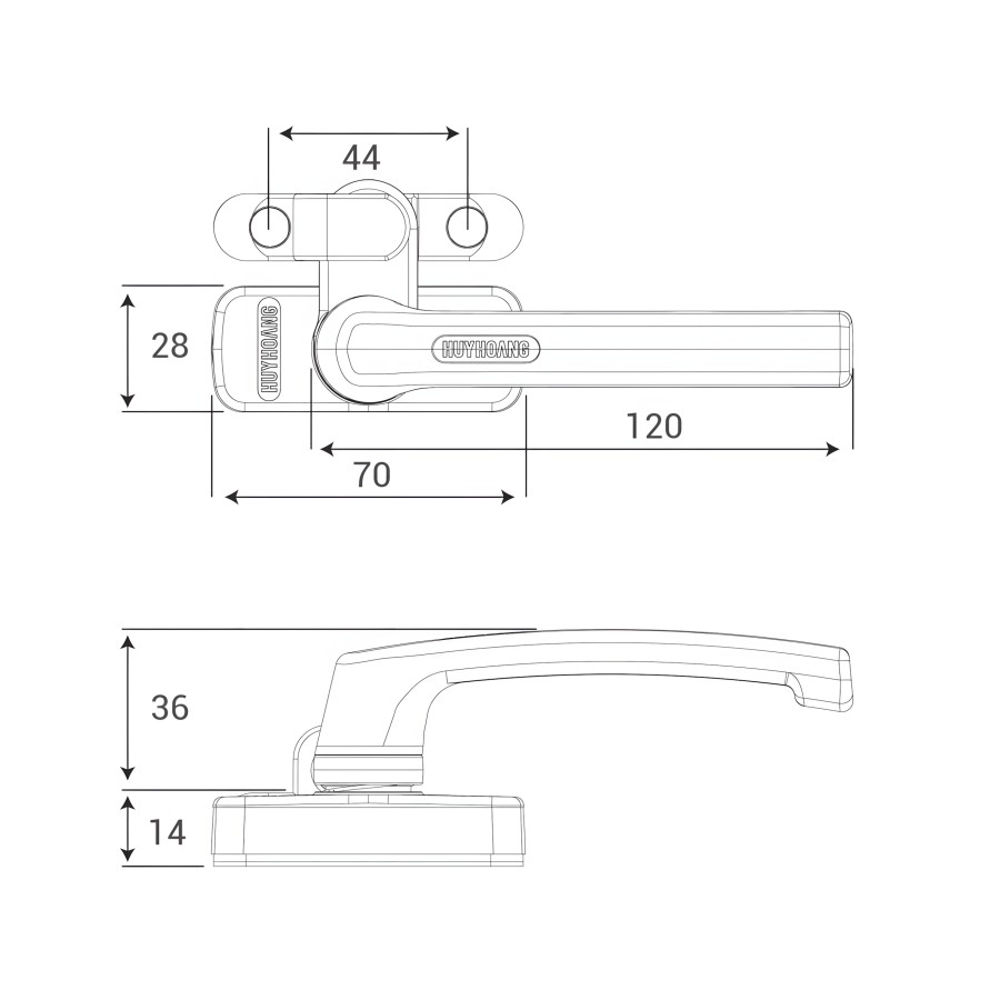 Bản vẽ Khóa tay nắm cửa sổ Huy Hoàng AP 03 hệ Xingfa Sơn đen