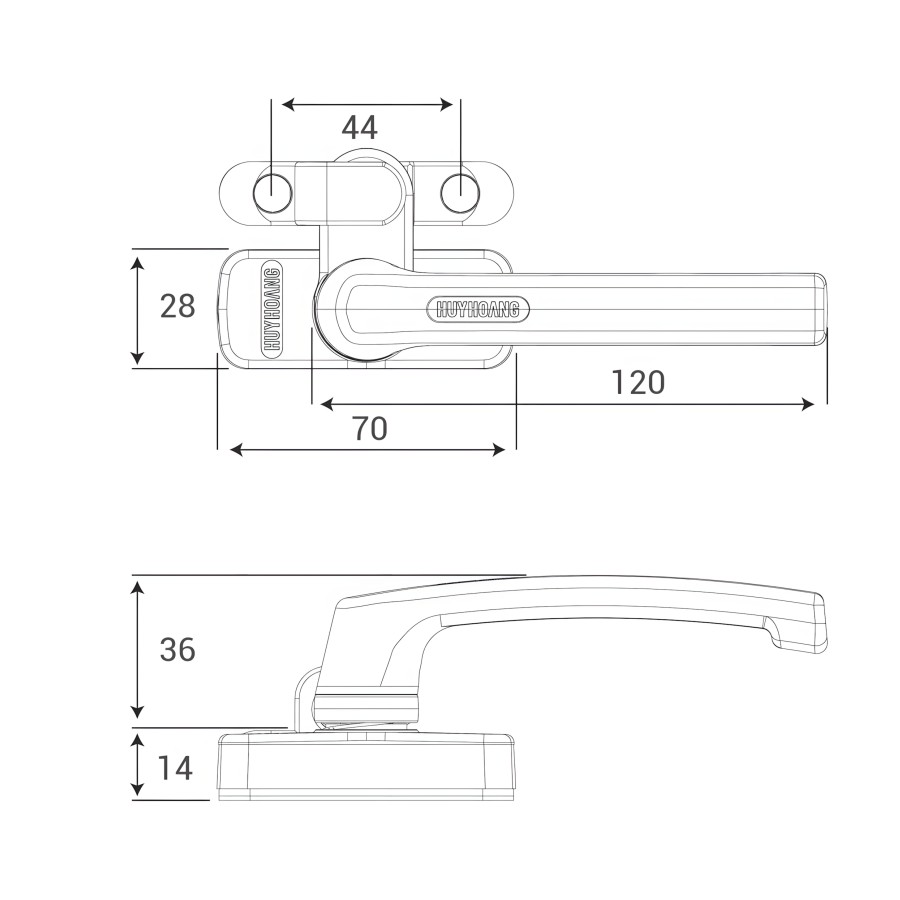 Bản vẽ Khóa tay nắm cửa sổ Huy Hoàng AP 03 hệ Xingfa Sơn trắng