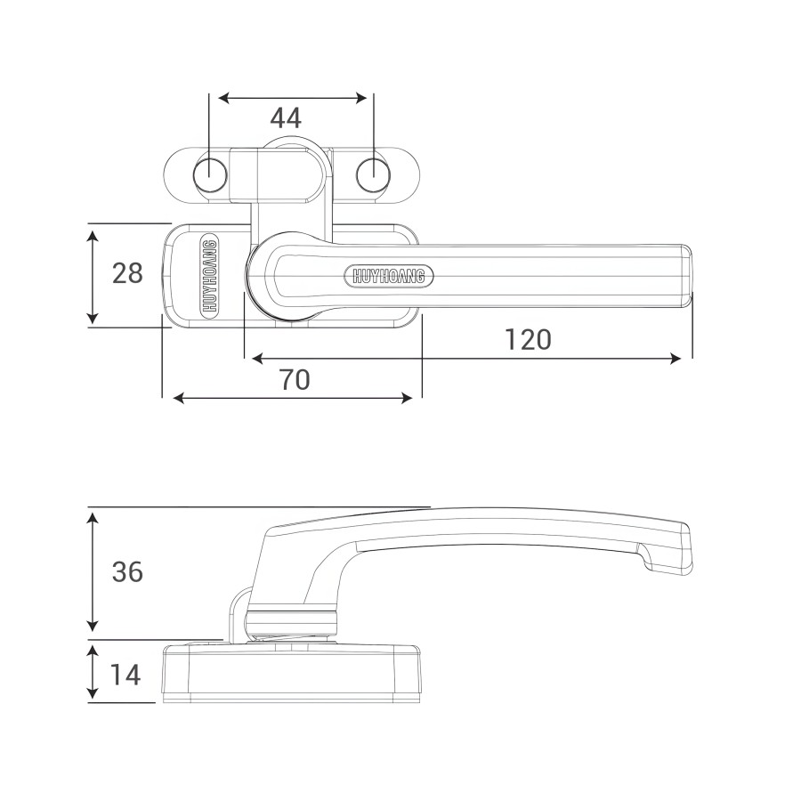 Bản vẽ Khóa tay nắm cửa sổ Huy Hoàng AP 03 hệ Xingfa điện zi