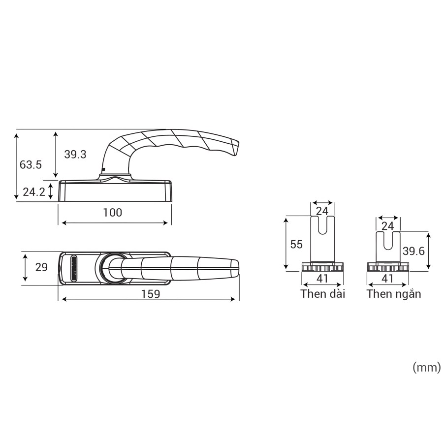 Bản vẽ Khóa tay nắm cửa sổ đa điểm Huy Hoàng APEX66 Điện Zi Champagne