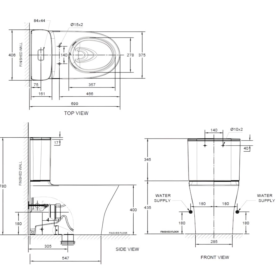 Bản vẽ bàn cầu American 2 khối WP2622