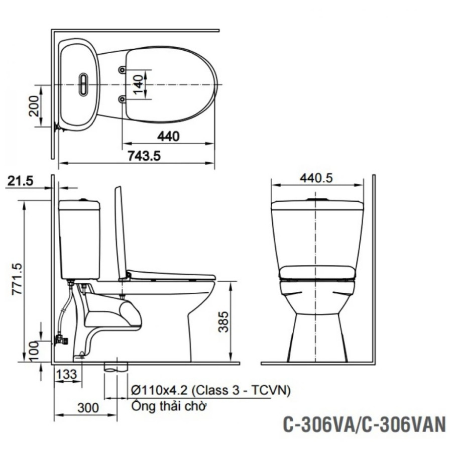 Bản vẽ bồn cầu Inax C-306VAN