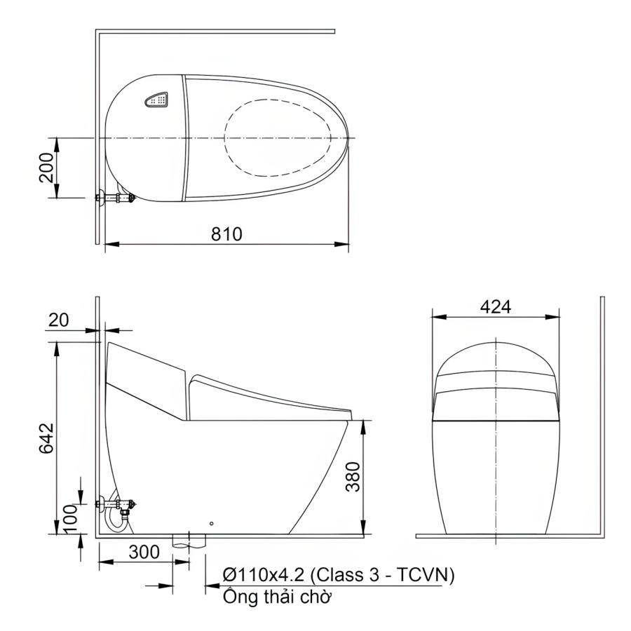 Bản vẽ bệt điện tử Inax AC-2700+CW-H18VN/BW1