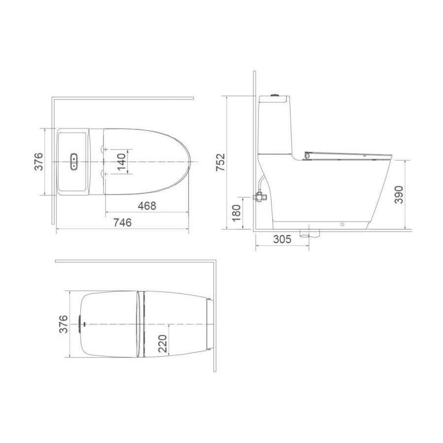 Bản vẽ Bồn Cầu Nắp Điện Tử INAX AC-832/CW-KB22AVN