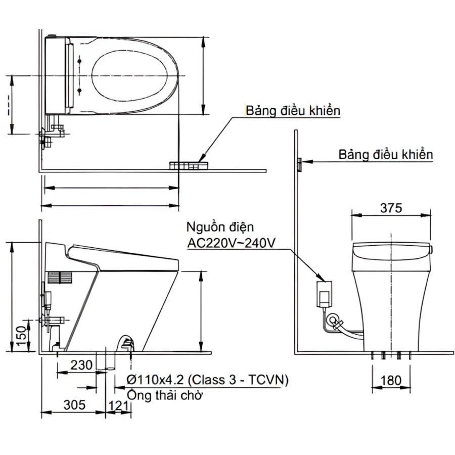 Bản vẽ Bồn Cầu Thông Minh Inax AC-G216VN/BKG