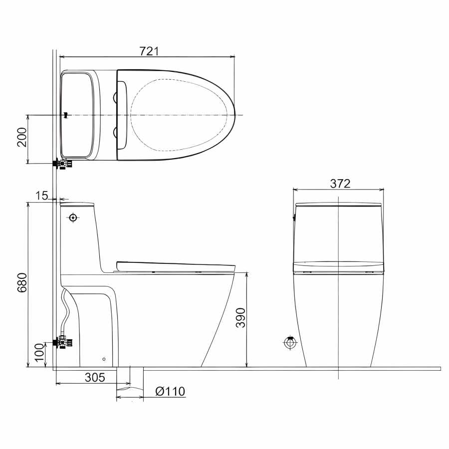 Bản vẽ kích thước bồn cầu xả không chạm Inax ACT-902VN
