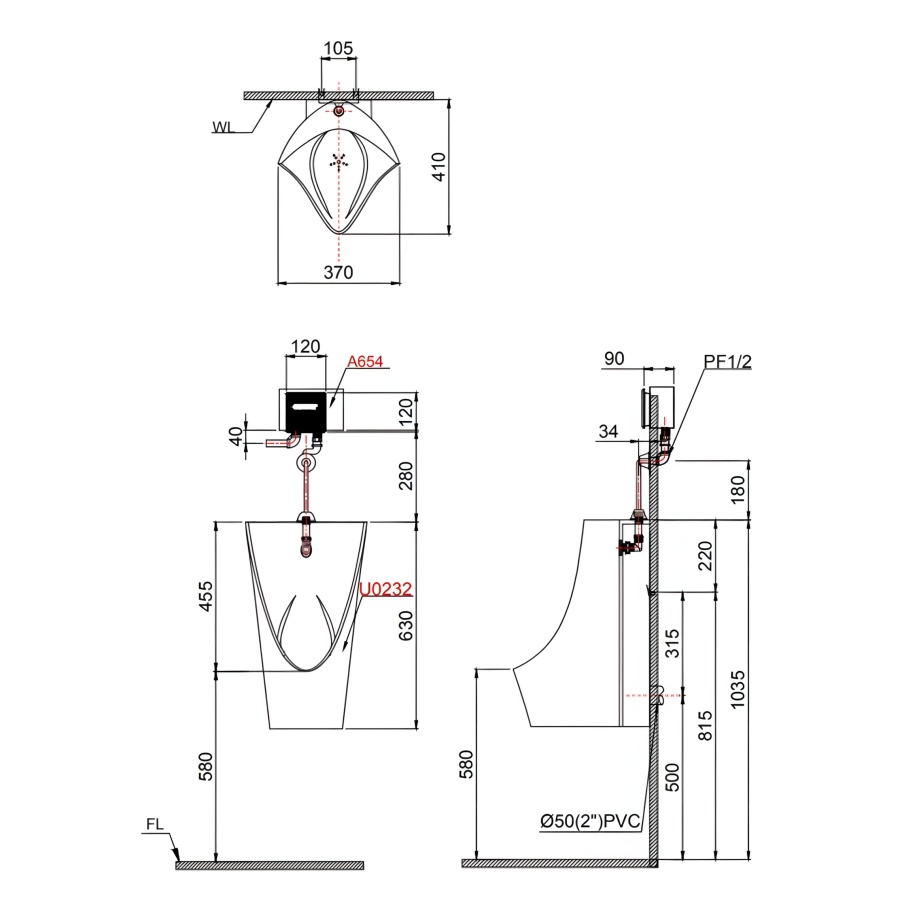 Bệ Tiểu Nam CAESAR U0232 Treo Tường