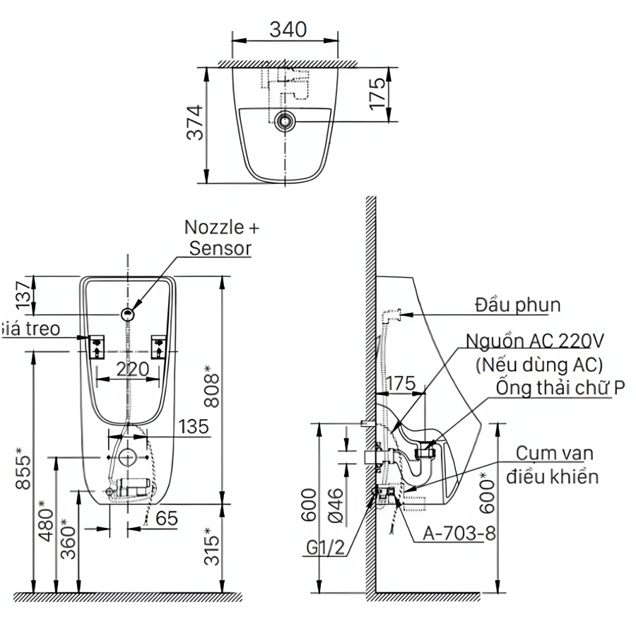 Hình Bồn Tiểu Nam Cảm Ứng Inax AU-468IR Điện Pin 0.5 Lít Tiết Kiệm Nước