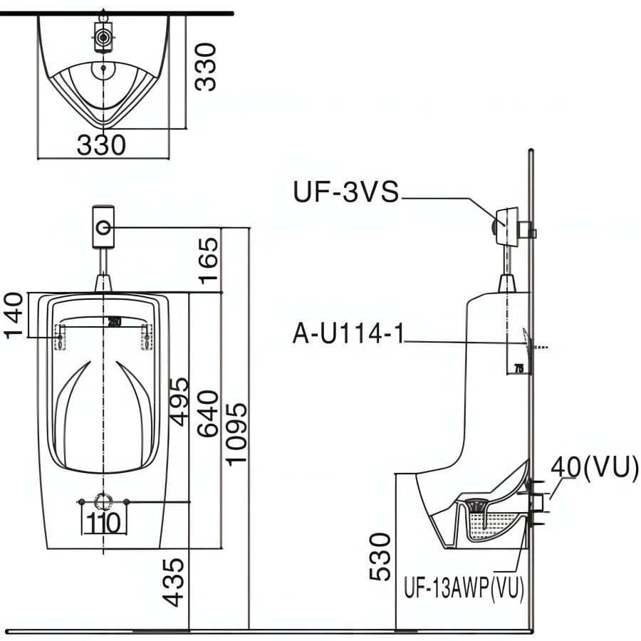 Hình Bồn Tiểu Nam Treo Tường Inax AU-431VR AquaCeramic