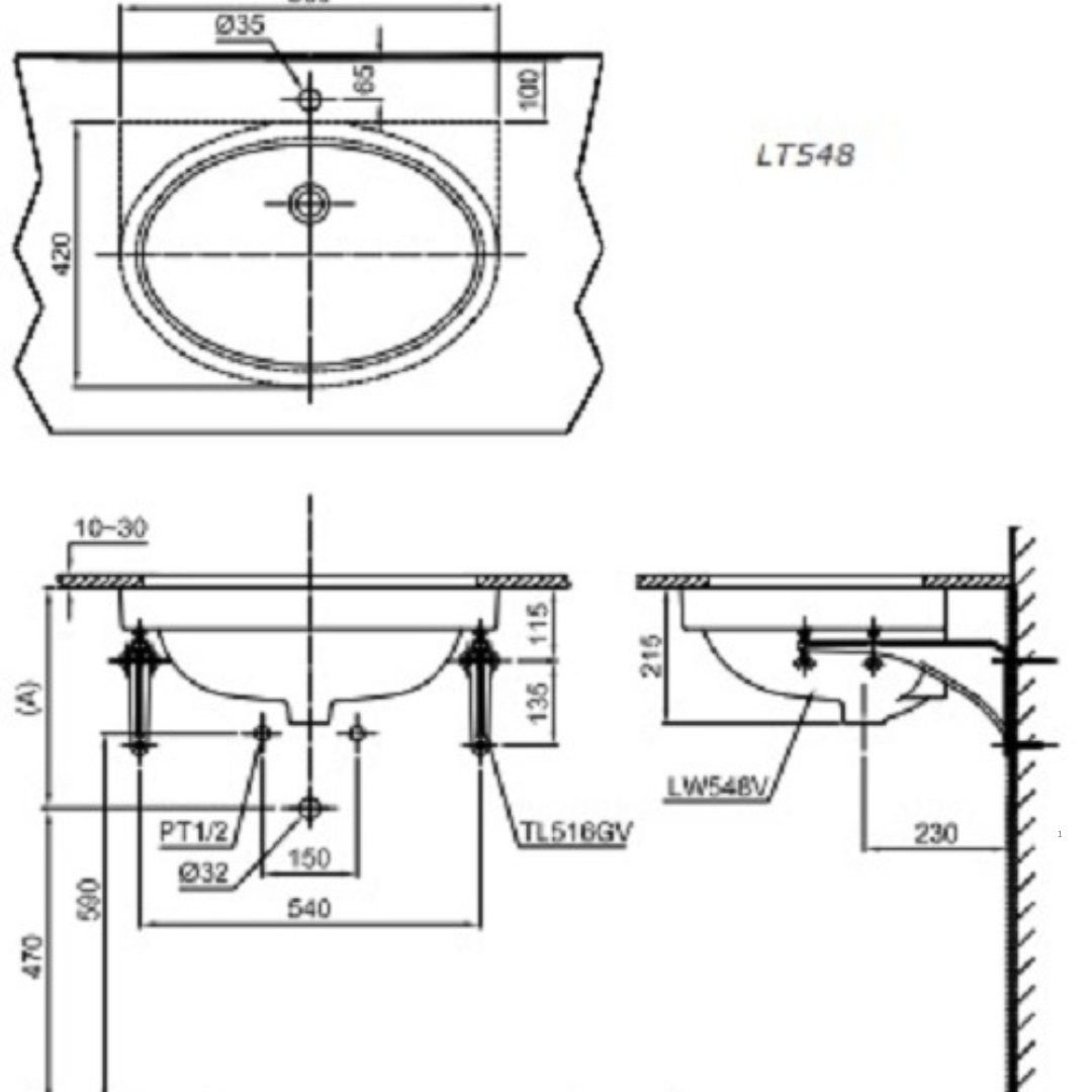 Chậu Lavabo TOTO LT548 Âm Bàn