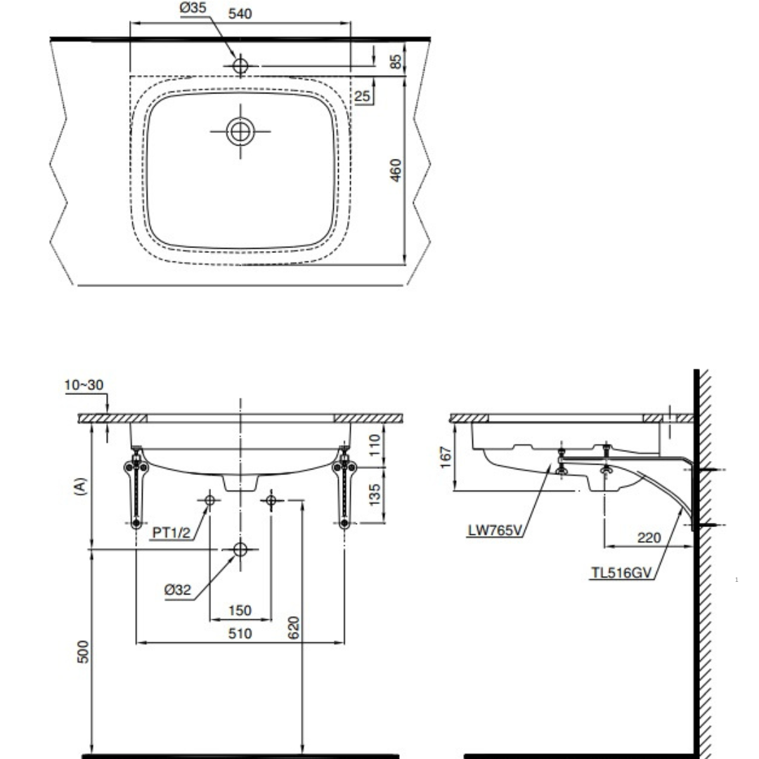 Chậu Lavabo TOTO LT765 Âm Bàn