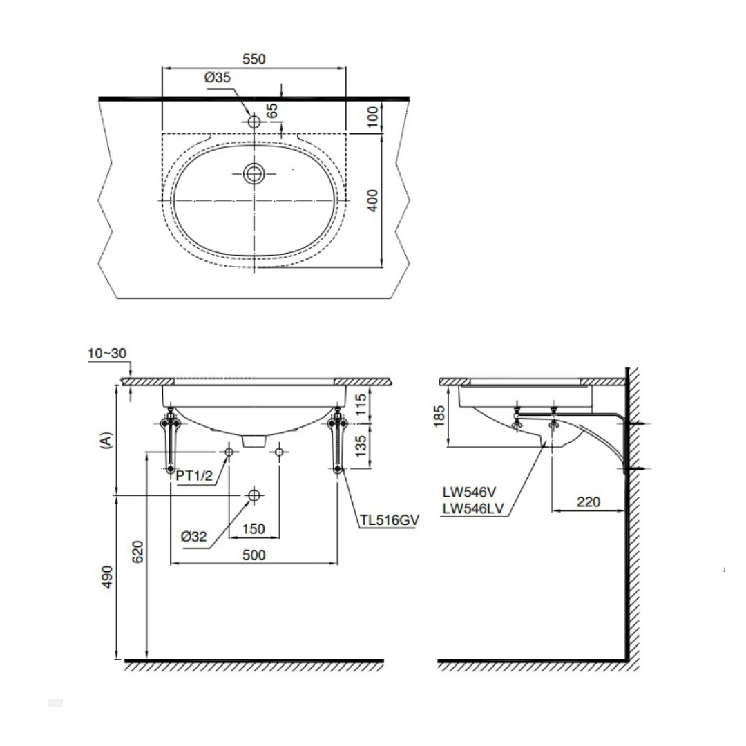 Chậu Lavabo TOTO LT546 Âm Bàn Oval