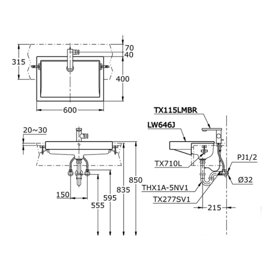 Chậu Rửa Mặt Lavabo TOTO LW646JW/F#W Bán Âm Bàn