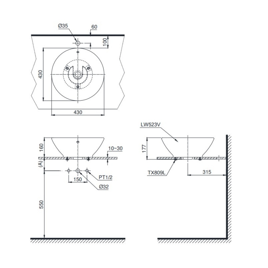 Chậu Lavabo TOTO LT523S#XW Đặt Bàn Hình Tròn