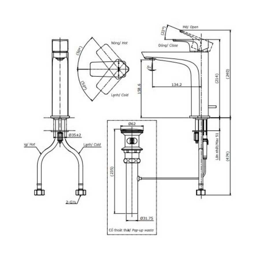 Vòi Lavabo Nóng Lạnh TOTO TLG07303V Cổ Cao 2 chế độ