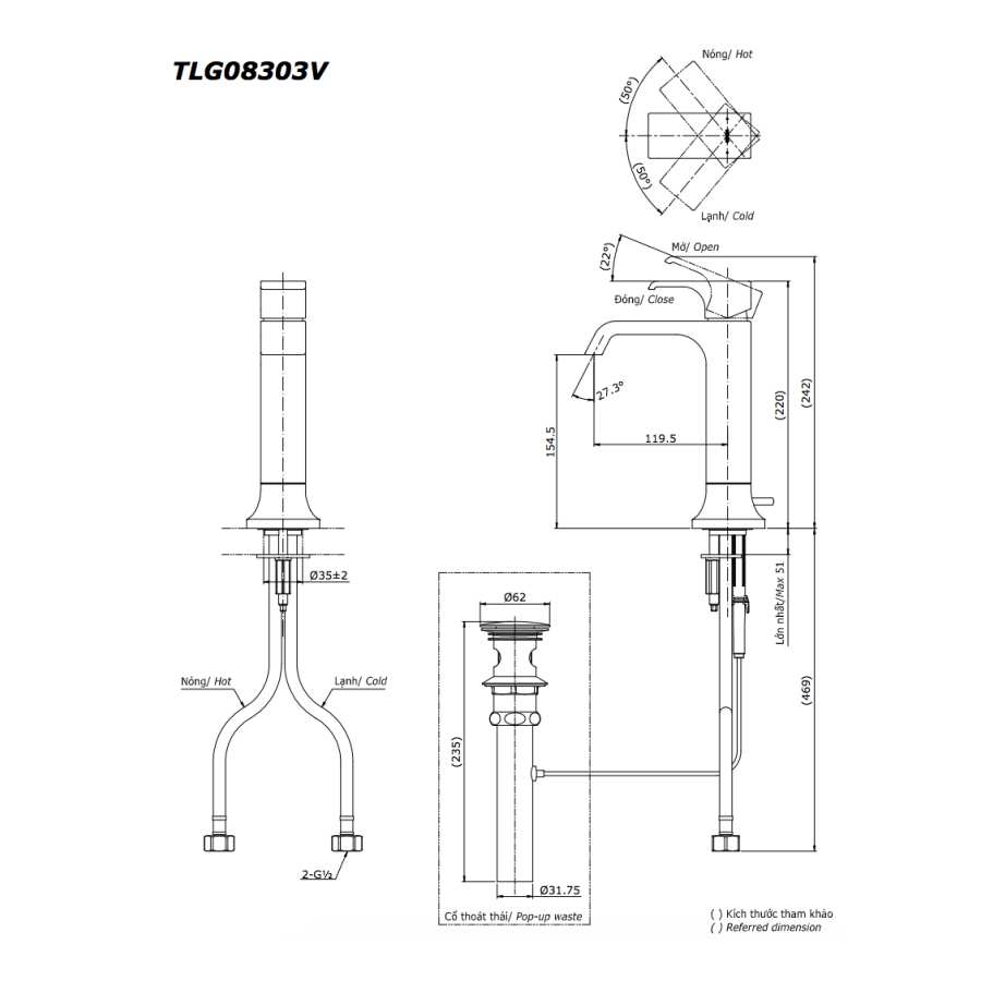 Vòi Lavabo Nóng Lạnh TOTO TLG08303V Cổ Cao 2 chế độ