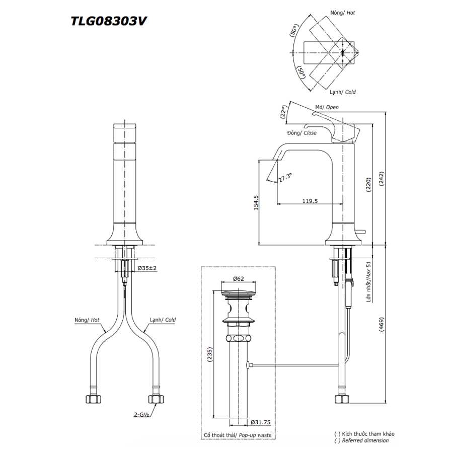 Vòi Lavabo Nóng Lạnh TOTO TLG08305V Cổ Cao 2 chế độ