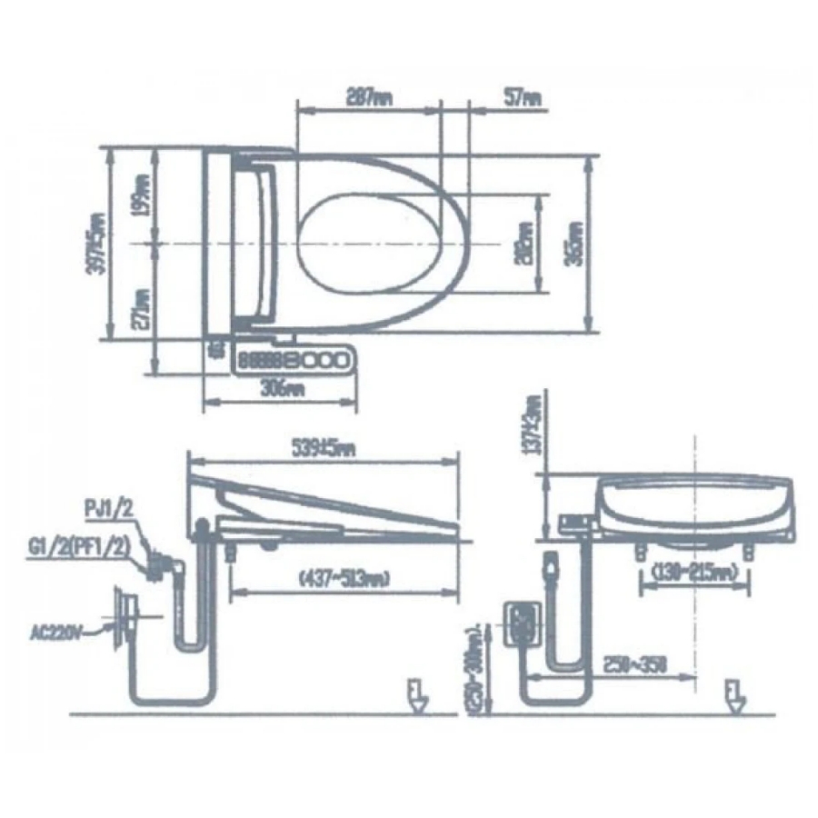 Bản vẽ kỹ thuật nắp điện tử Inax CW H20VN