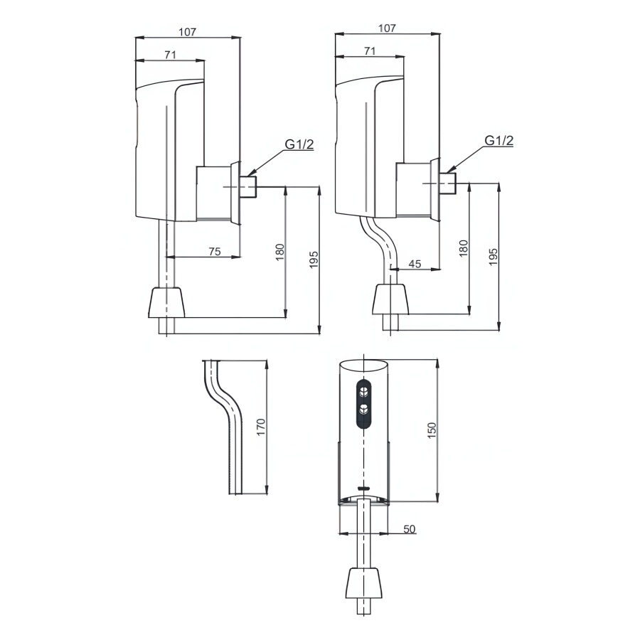 Bản vẽ Vòi Xả Cảm Ứng TOTO DUE137PBK (TS446DC) Dùng Pin