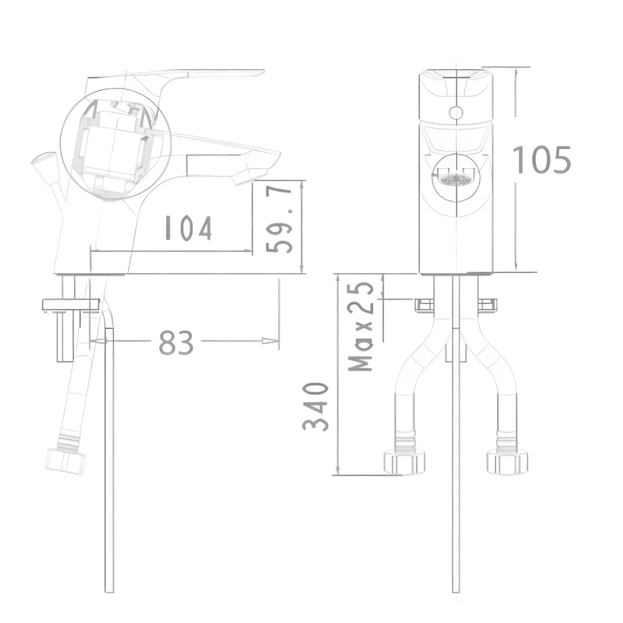 Bản vẽ Vòi Lavabo American Standard Cygnet WF-0301 (WF0301) Nóng Lạnh
