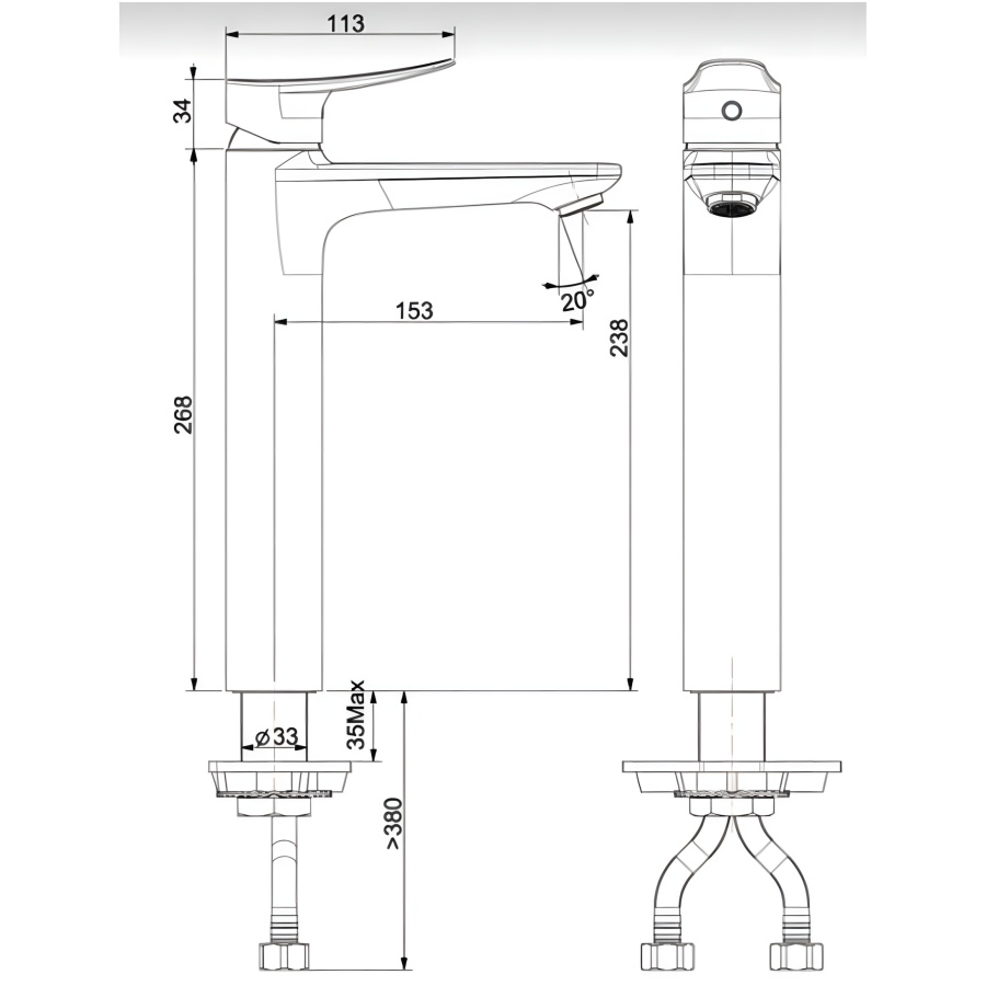 Bản vẽ Vòi Rửa Lavabo American Standard WF-0902 (WF0902) Milano Cao Nóng Lạnh