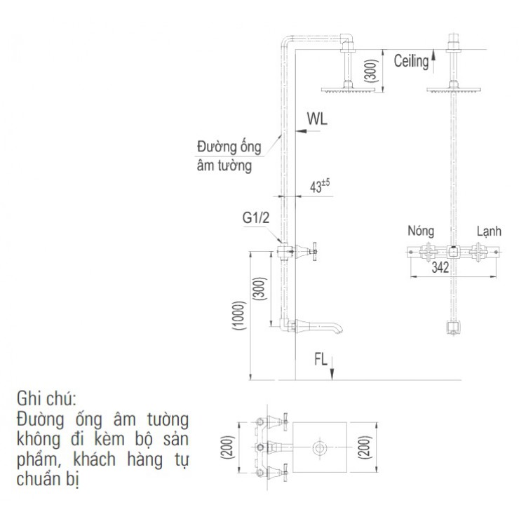 Vòi Sen Tắm Âm Tường Inax BFV-81SEC Nóng Lạnh