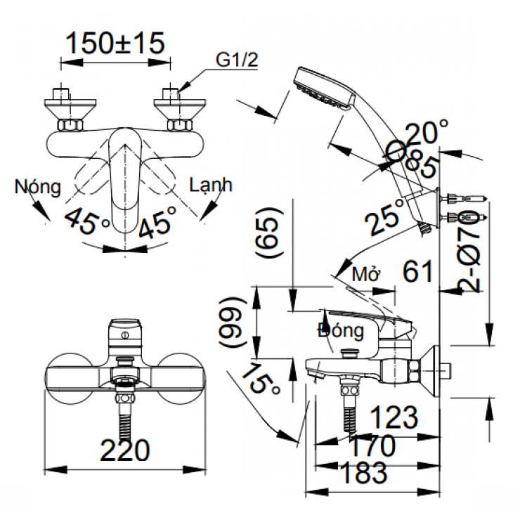 Vòi Sen Tắm Inax BFV-2003S Nóng Lạnh