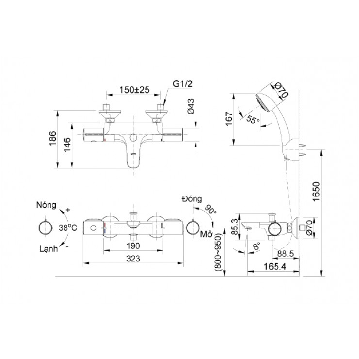 Vòi Sen Tắm Inax BFV-3413T-4C Nhiệt Độ Cao Cấp