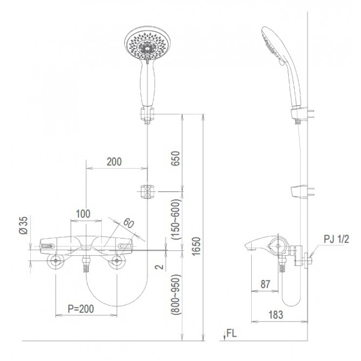 Vòi Sen Tắm Nhiệt Độ Inax BFV-5103T-3C Tay Sen Massage