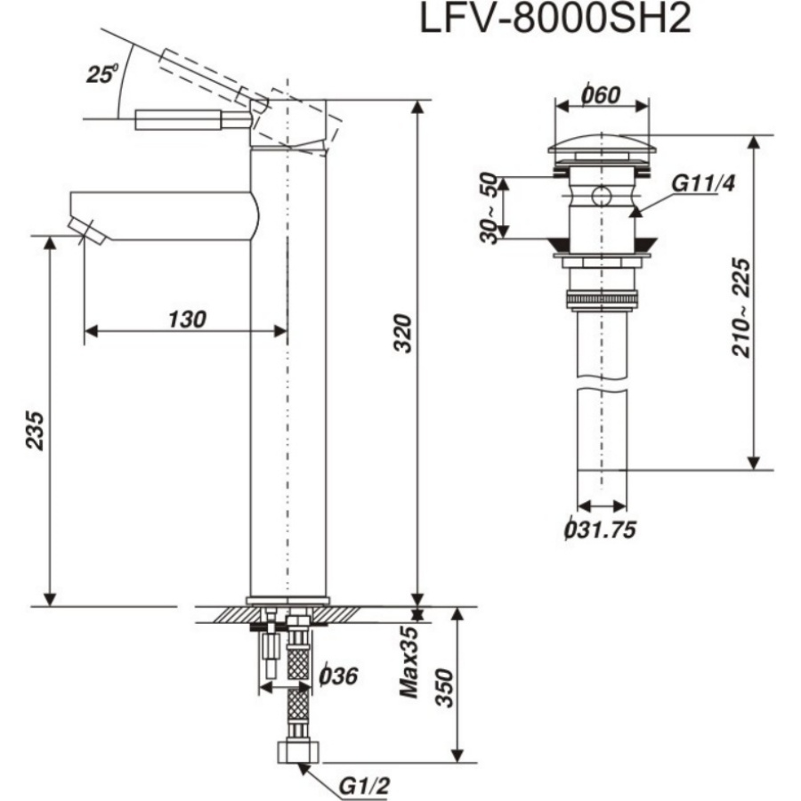 Hình Vòi Lavabo Nóng Lạnh Inax LFV-8000SH2 Thân Cao