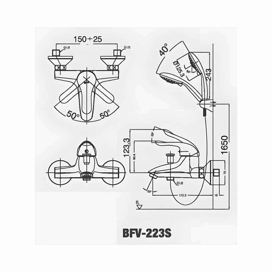 Vòi Sen Tắm Inax BFV-223S (BFV223S) Nóng Lạnh Tay Sen Massage