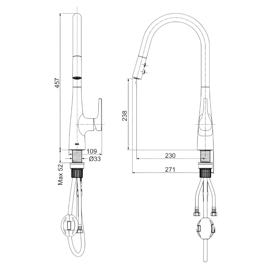 Hình Vòi Rửa Chén Dây Rút Inax SFV-900SX Nóng Lạnh