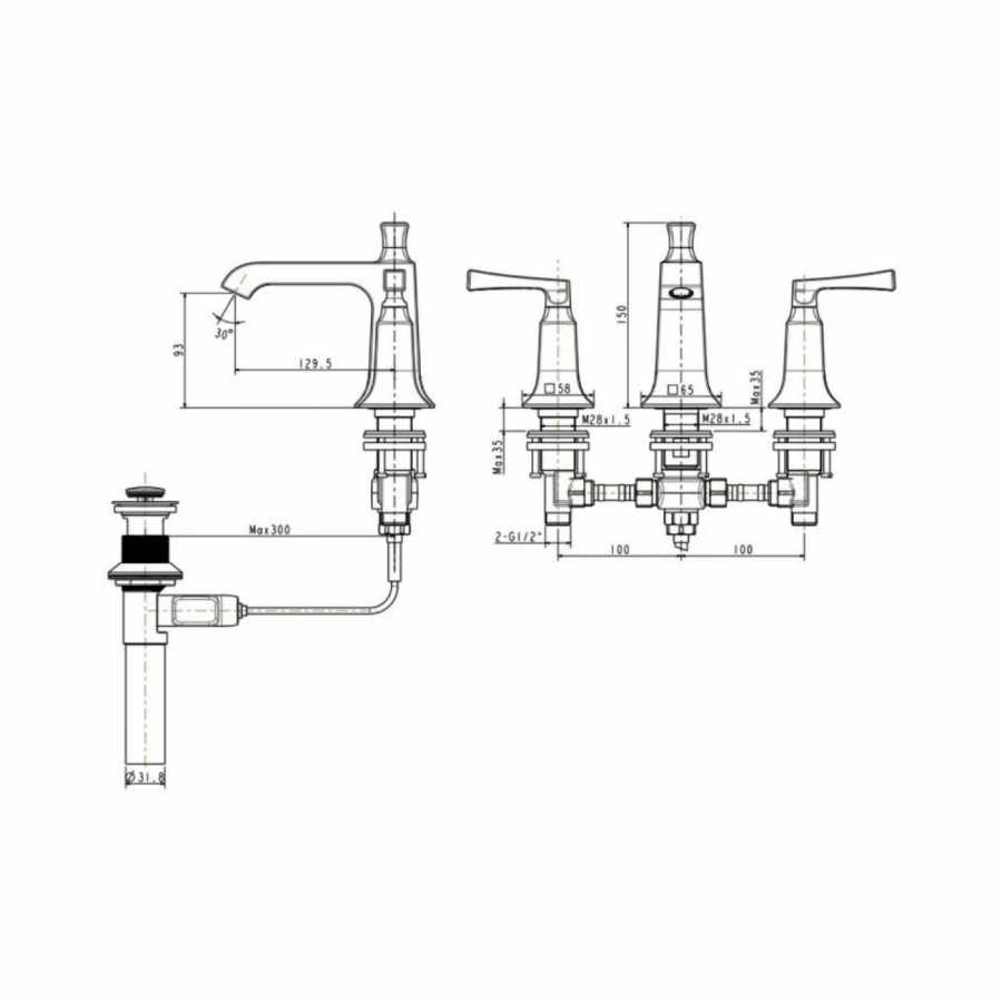 Hình Vòi Lavabo 3 Lỗ American Standard WF-1603 Kastello Nóng Lạnh
