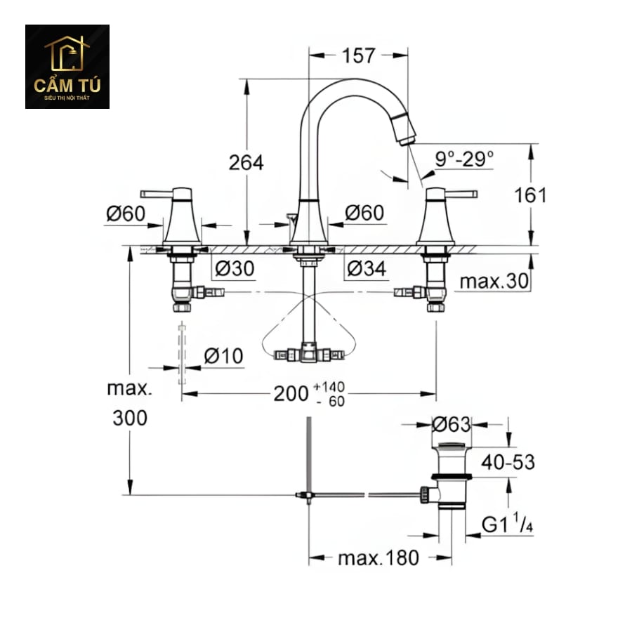 Hình Vòi Lavabo 3 Lỗ Grohe 20389DA0 Grandera