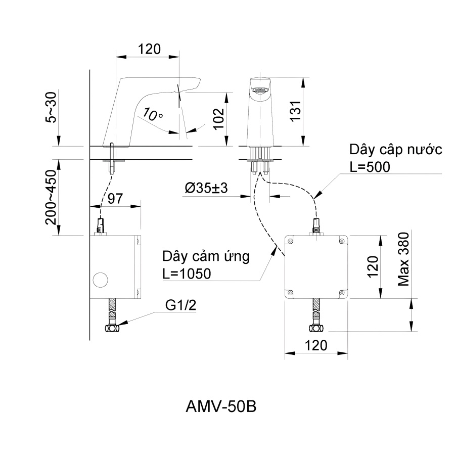 Bản vẽ Vòi Cảm Ứng Inax AMV-50B (AMV50B)