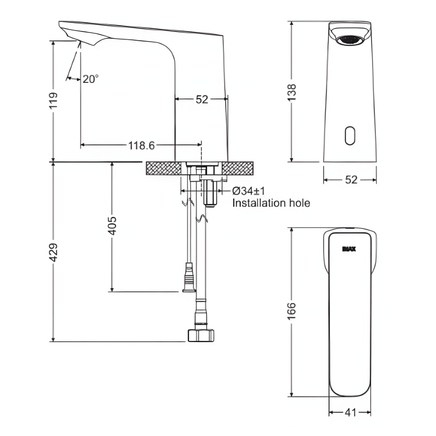 Hình Vòi Lavabo Cảm Ứng Inax AMV-91K Nóng Lạnh Dùng Điện 220V