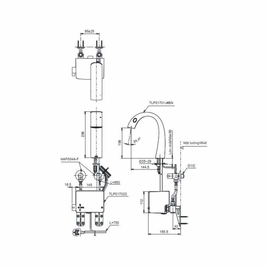 Hình Vòi Lavabo Cảm Ứng TOTO TLP01701J#BN/TLP01702S Matsu Nhiệt Độ Bóng Mờ