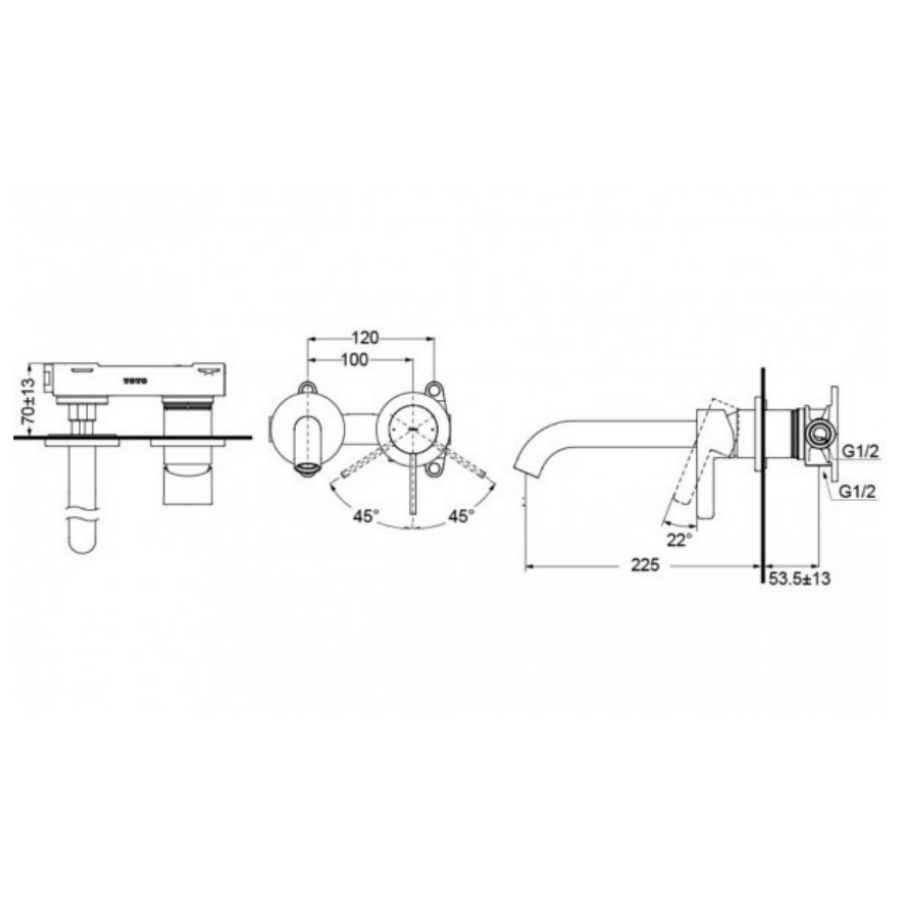 Bản vẽ Vòi Lavabo Gắn Tường TOTO TLG11308BA Nóng Lạnh 2 chế độ