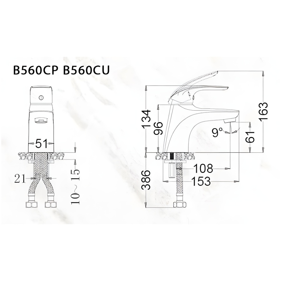 Bản vẽ Vòi Nóng Lạnh Lavabo CAESAR B560CU Bộ xả Nhấn