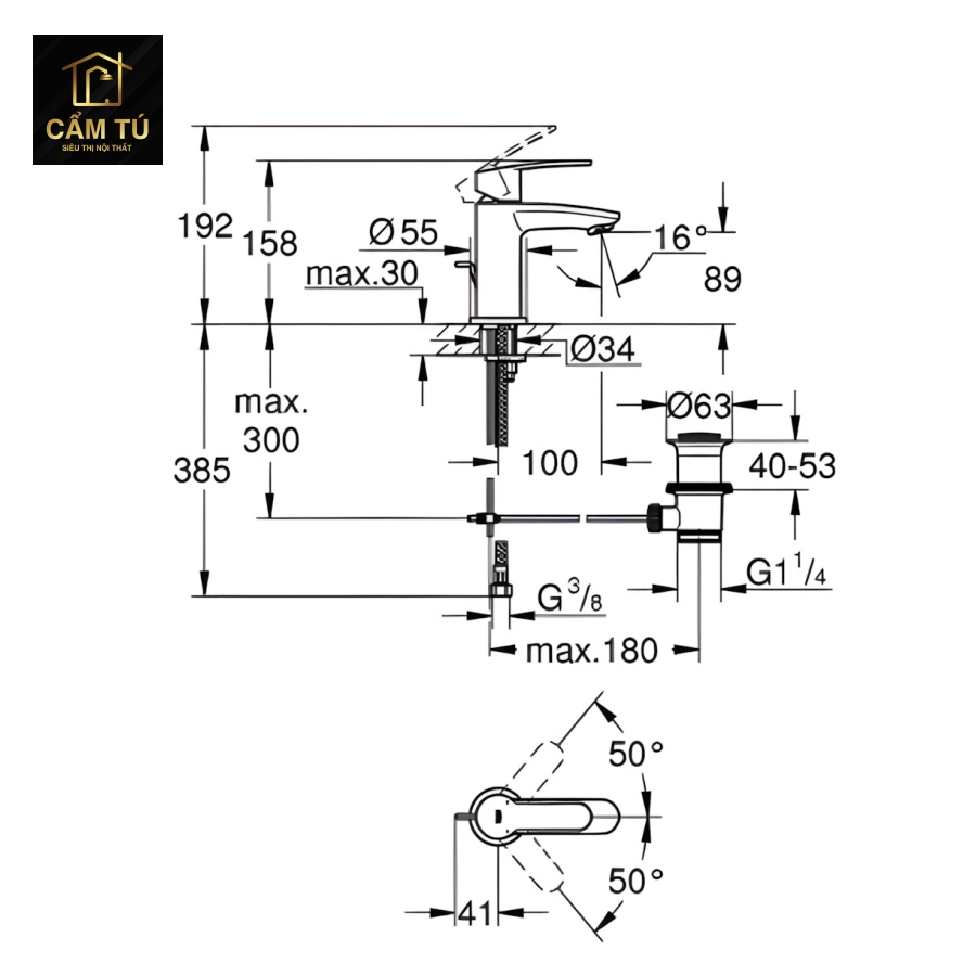 Vòi Chậu Grohe Eurostyle Cosmo S-Size 23037002 Nóng Lạnh