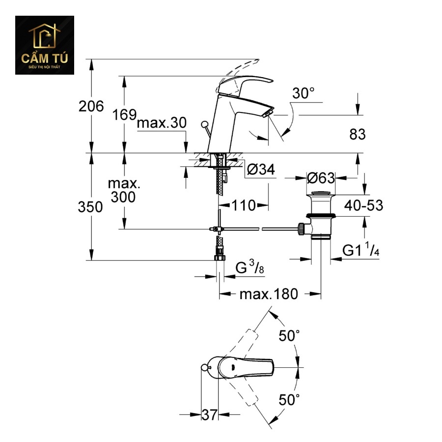 Vòi Chậu Grohe Eurosmart M-Size 23322001 Nóng Lạnh