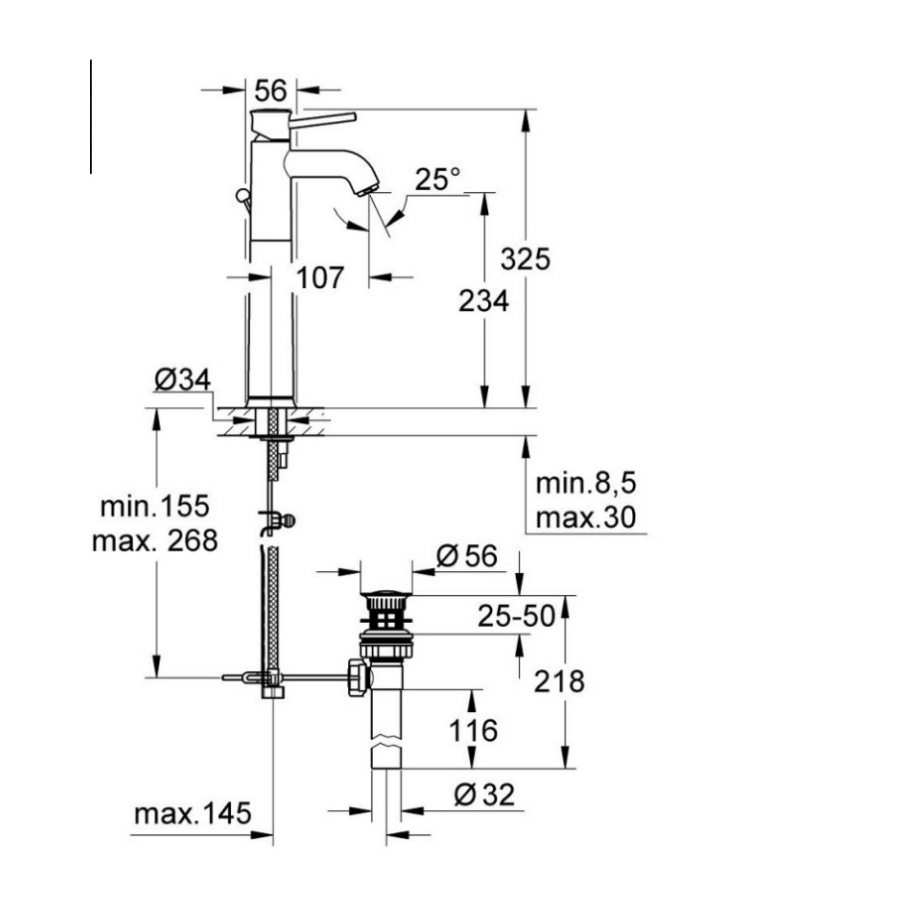 Vòi chậu nóng lạnh BauClassic XL-size GROHE 32868000