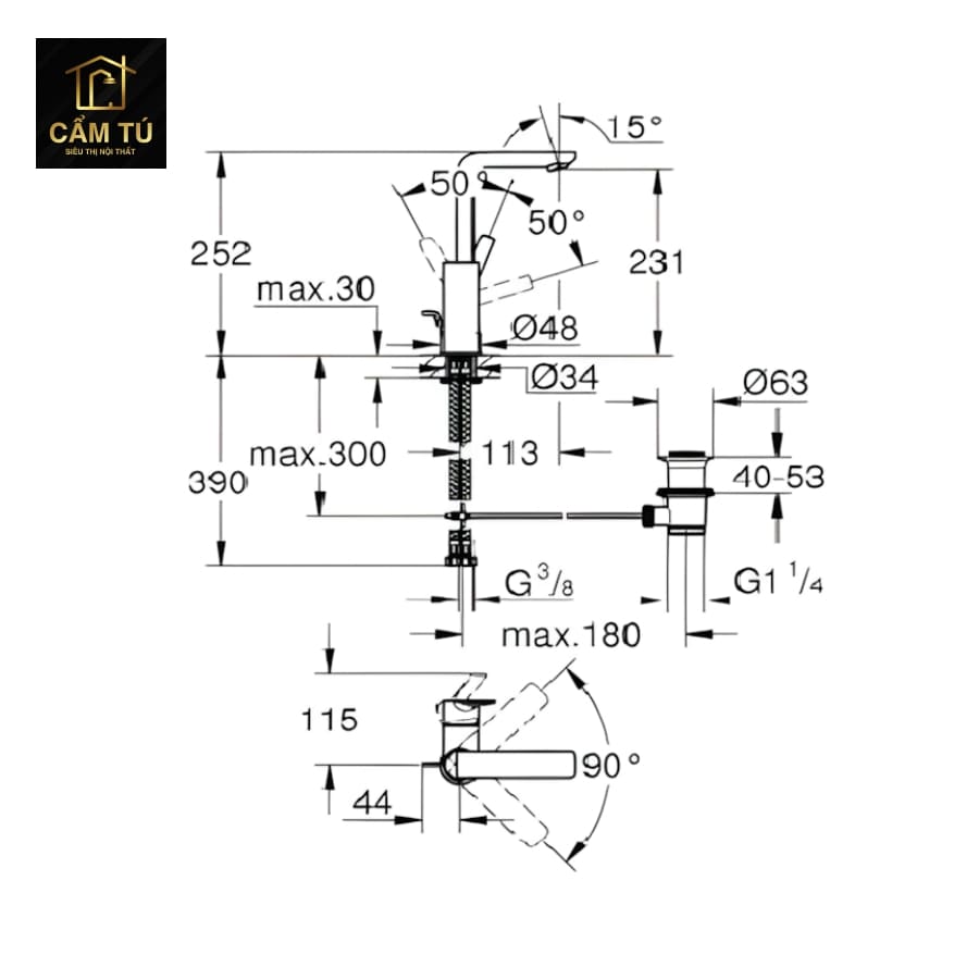 Vòi Lavabo Nóng Lạnh Grohe 23296AL1 Lineare