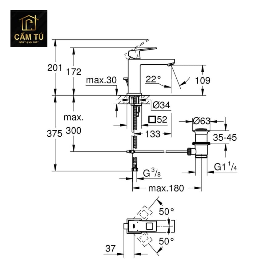 Vòi Lavabo Nóng Lạnh Grohe 23445DC0 Eurocube M