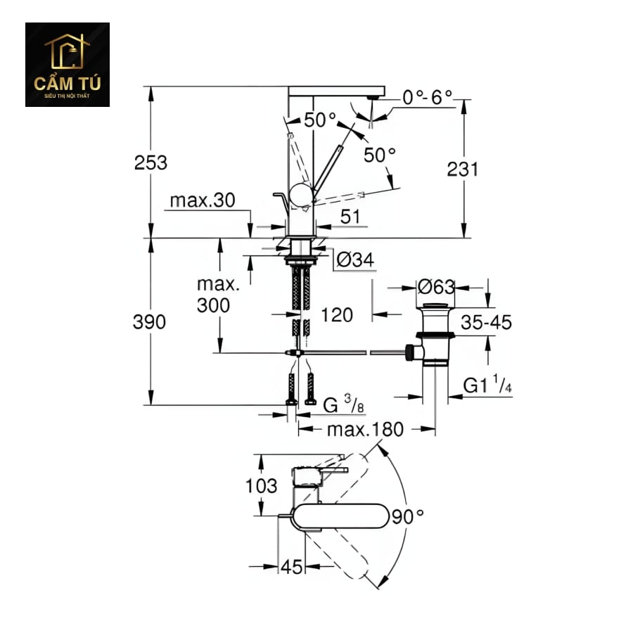 Vòi Lavabo Nóng Lạnh Grohe 23851AL3 Plus