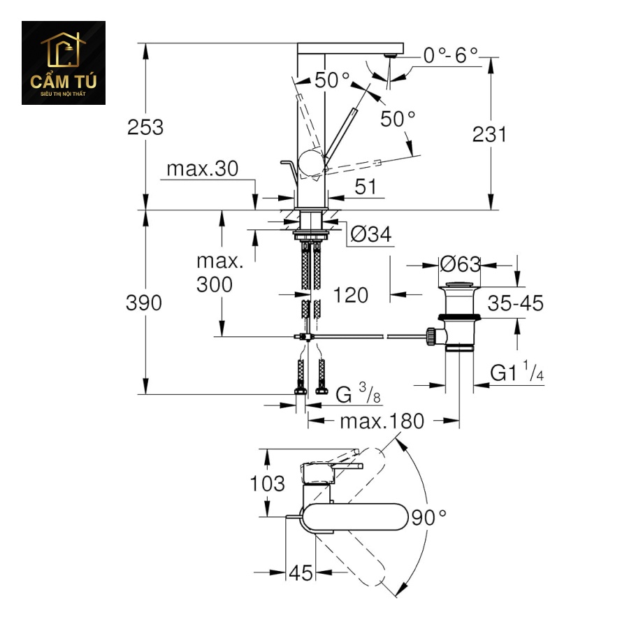 Vòi Lavabo Nóng Lạnh Grohe 23851DC3 Plus