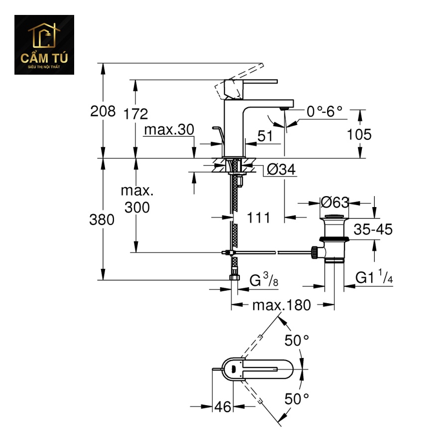 Vòi Lavabo Nóng Lạnh Grohe 32612003 Plus S-Size