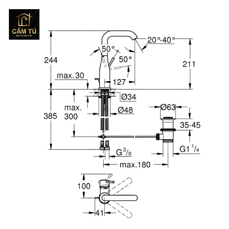 Vòi Lavabo Nóng Lạnh Grohe 32628DA1 Essences