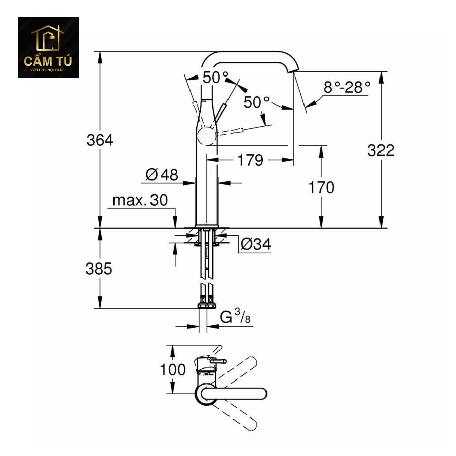 Hình Vòi Lavabo Nóng Lạnh Grohe 32901GL1 Essences