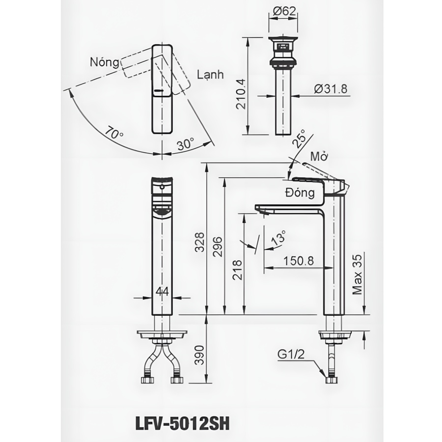 Hình Vòi Lavabo Nóng Lạnh Inax LFV-5012SH Thân Cao